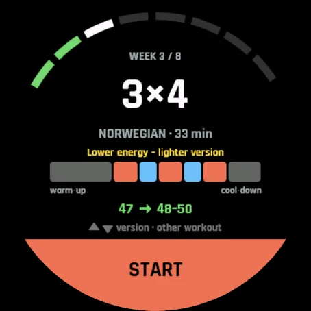 Start screen with low energy: lighter version, Norwegian 3×4, 33 min