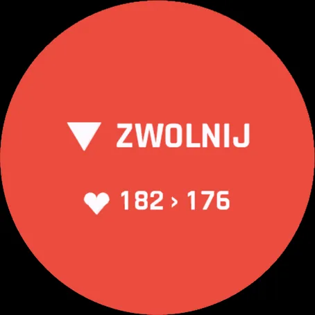 Czerwony alert: ZWOLNIJ, tętno 182 powyżej celu 176